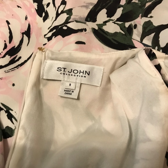 St. John Collection silk floral dress size 8 pink white green floral - Picture 2 of 8